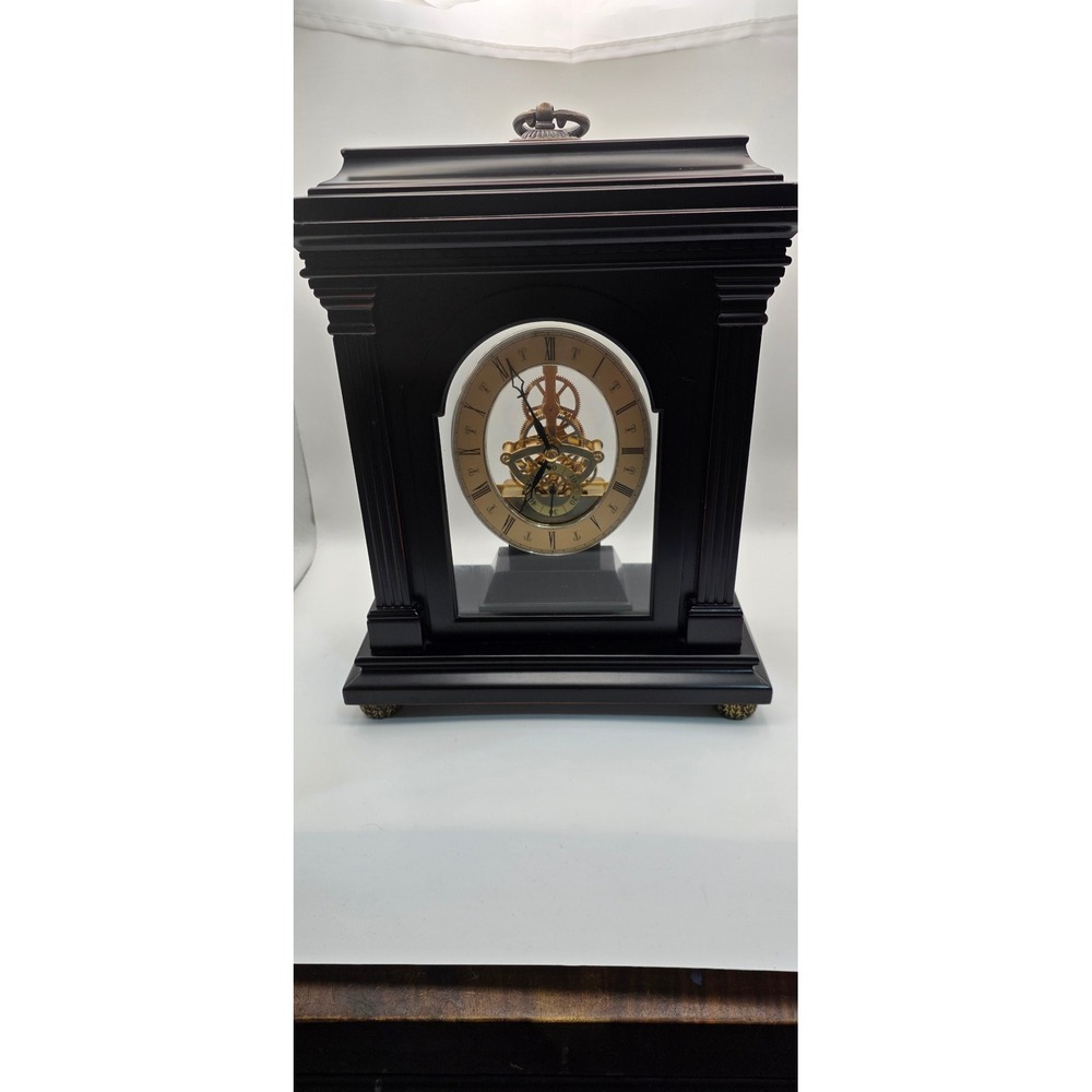 Bombay Company Skeleton Mantle Clock Dark Wood Glass Case Roman Numerals 2004